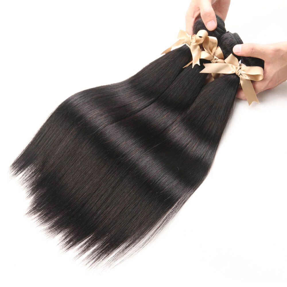 QVR Remy Human Hair 3 Bundles Straight Hair Natural Color