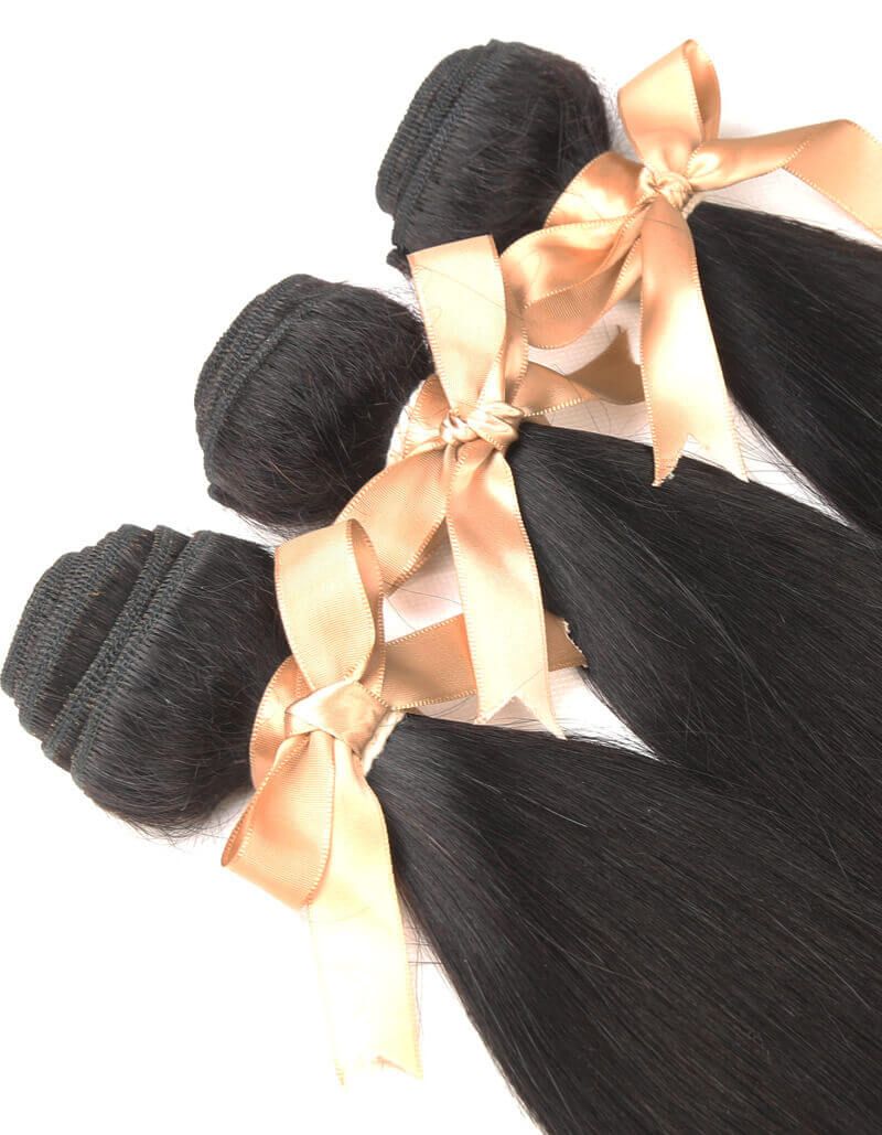 QVR Remy Human Hair 3 Bundles Straight Hair Natural Color