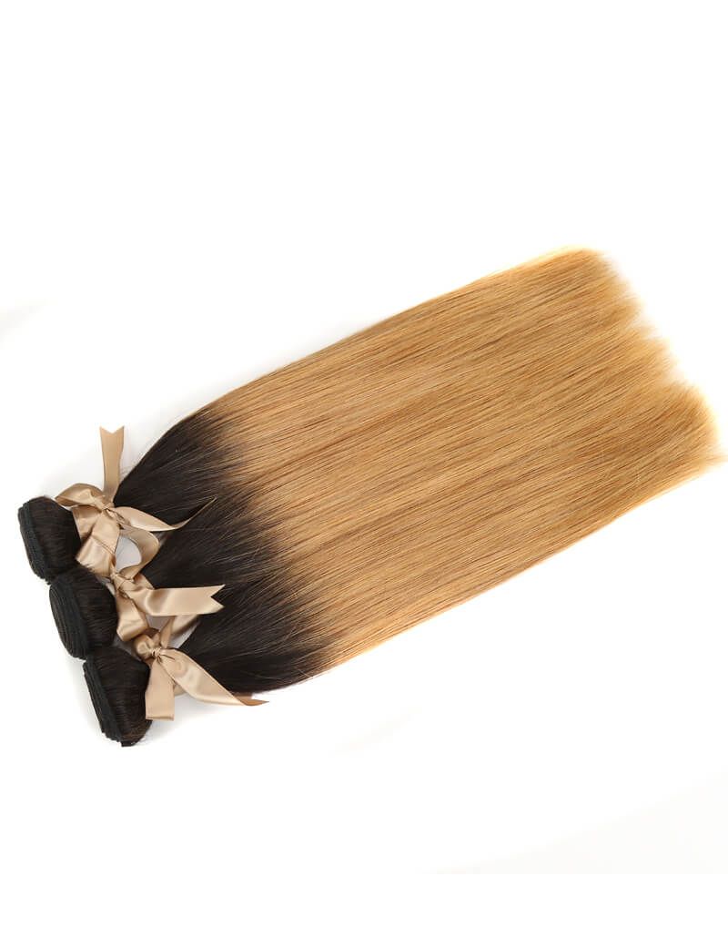 QVR Remy Human Hair 3 Bundles Straight Hair T1B/27