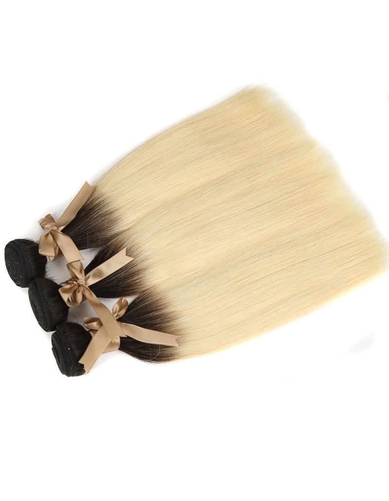 QVR Remy Human Hair 3 Bundles Straight Hair T1B/613