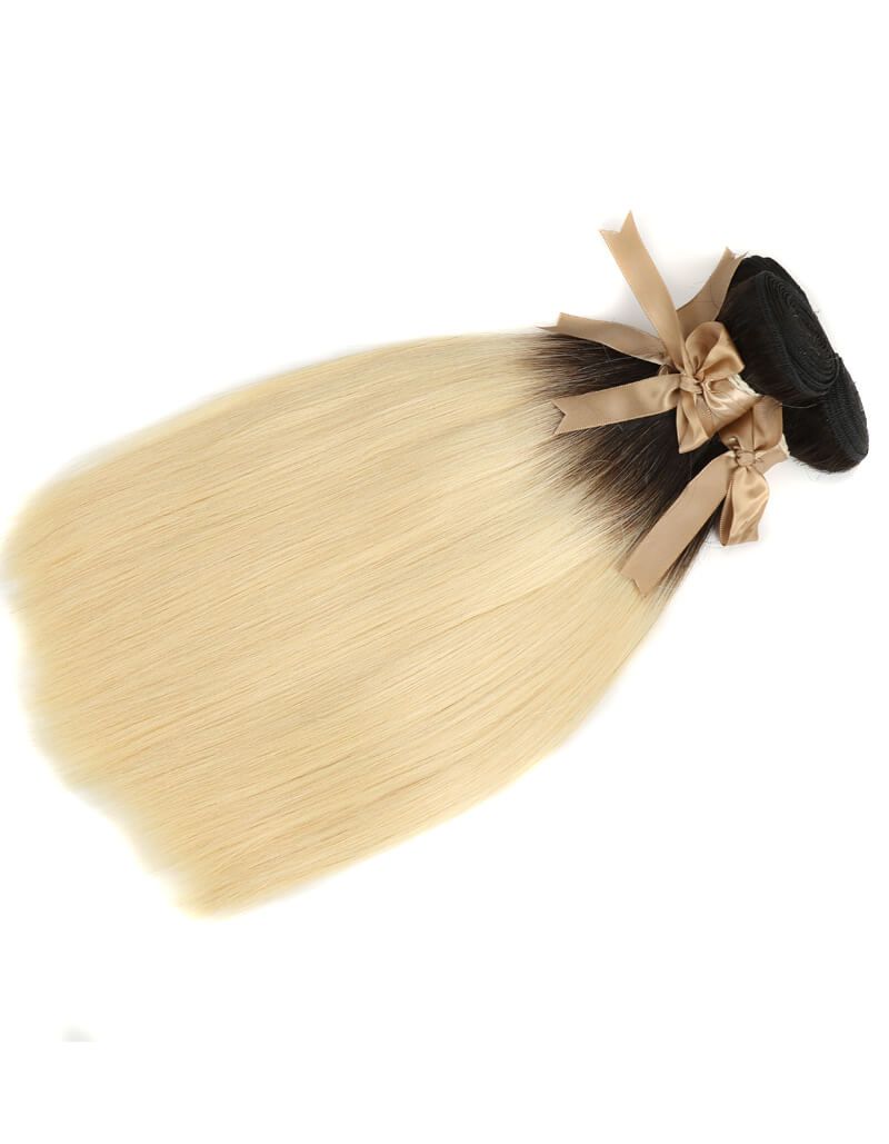 QVR Remy Human Hair 3 Bundles Straight Hair T1B/613