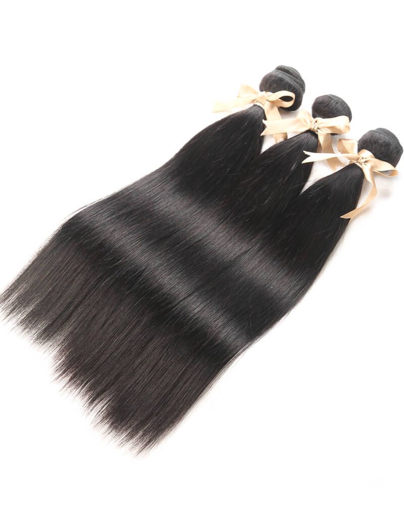 QVR Remy Human Hair Straight Hair Weave 3 Bundles With 4x4 Lace Closure