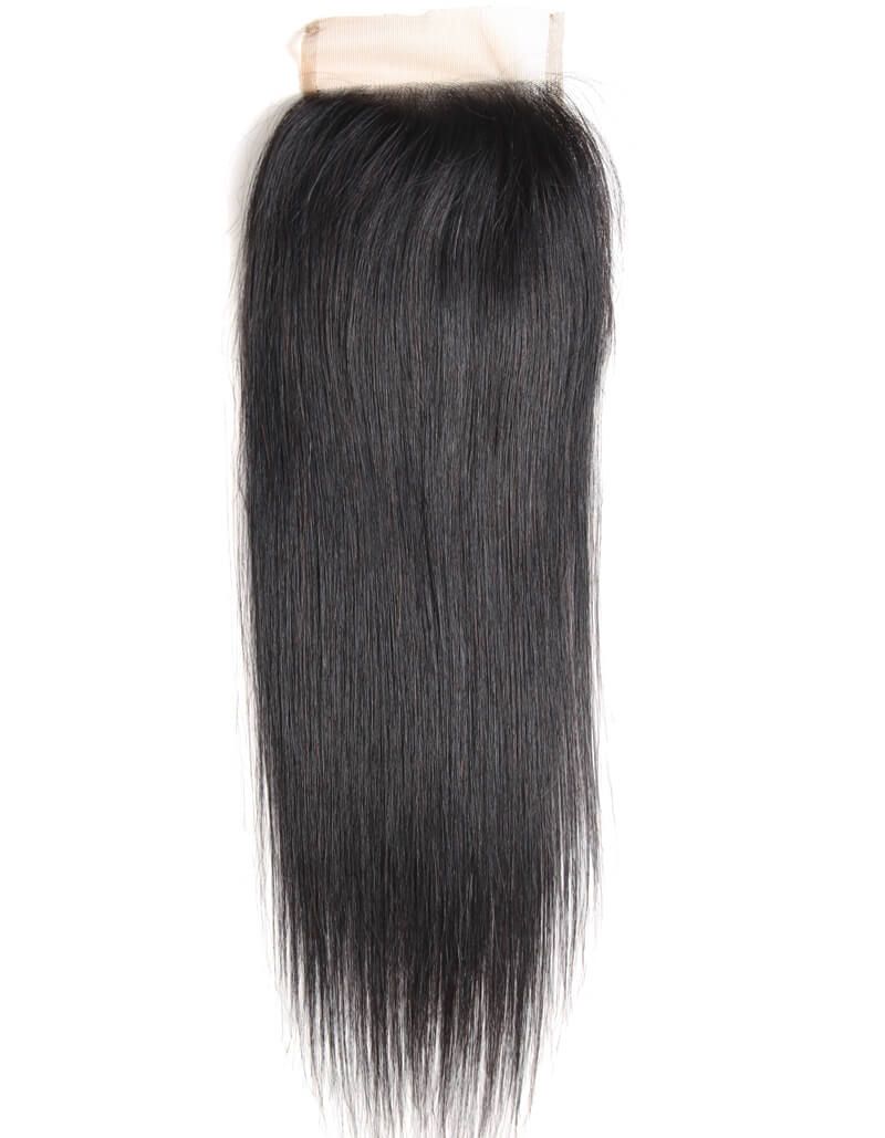 QVR Remy Human Hair Straight Hair Weave 3 Bundles With 4x4 Lace Closure