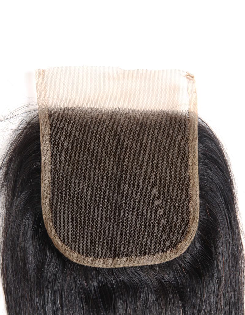 QVR Remy Human Hair Straight Hair 4 Bundles With 4x4 Lace Closure Natural Color
