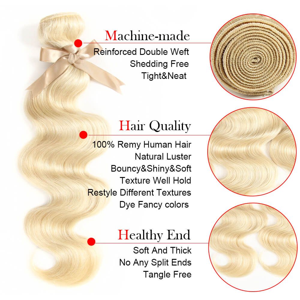 QVR Remy Human Hair Blonde Body Wave 3 Bundles 613 Brazilian Human Hair Wavy bundles