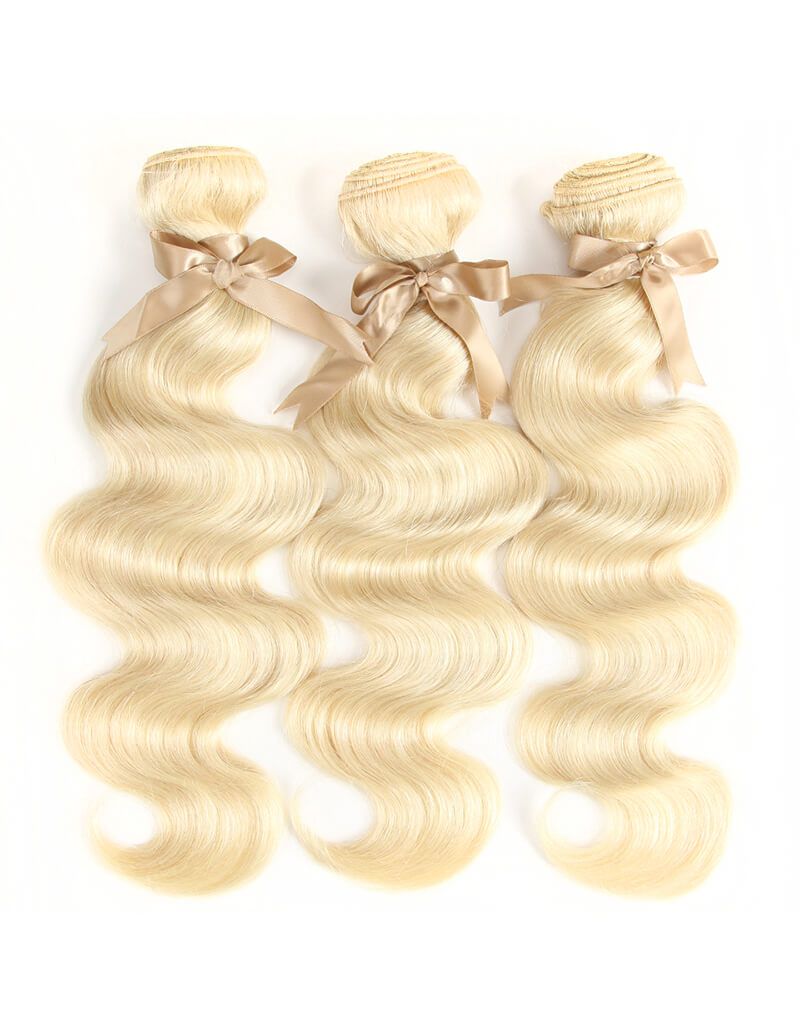 QVR Remy Human Hair Blonde Body Wave 3 Bundles 613 Brazilian Human Hair Wavy bundles