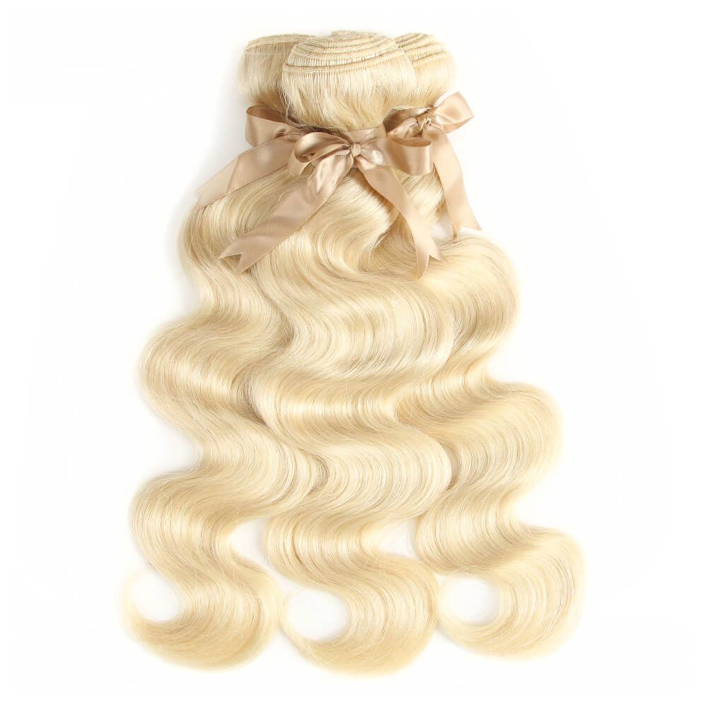 QVR Remy Human Hair Blonde Hair Body Wave 3 Bundles With 4x4 Lace Closure 613