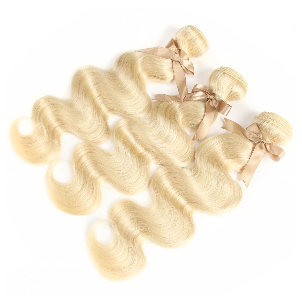 QVR Remy Human Hair Blonde Hair Body Wave 3 Bundles With 4x4 Lace Closure 613