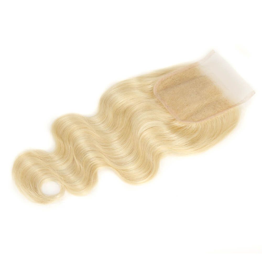 QVR Remy Human Hair Blonde Hair Body Wave 3 Bundles With 4x4 Lace Closure 613