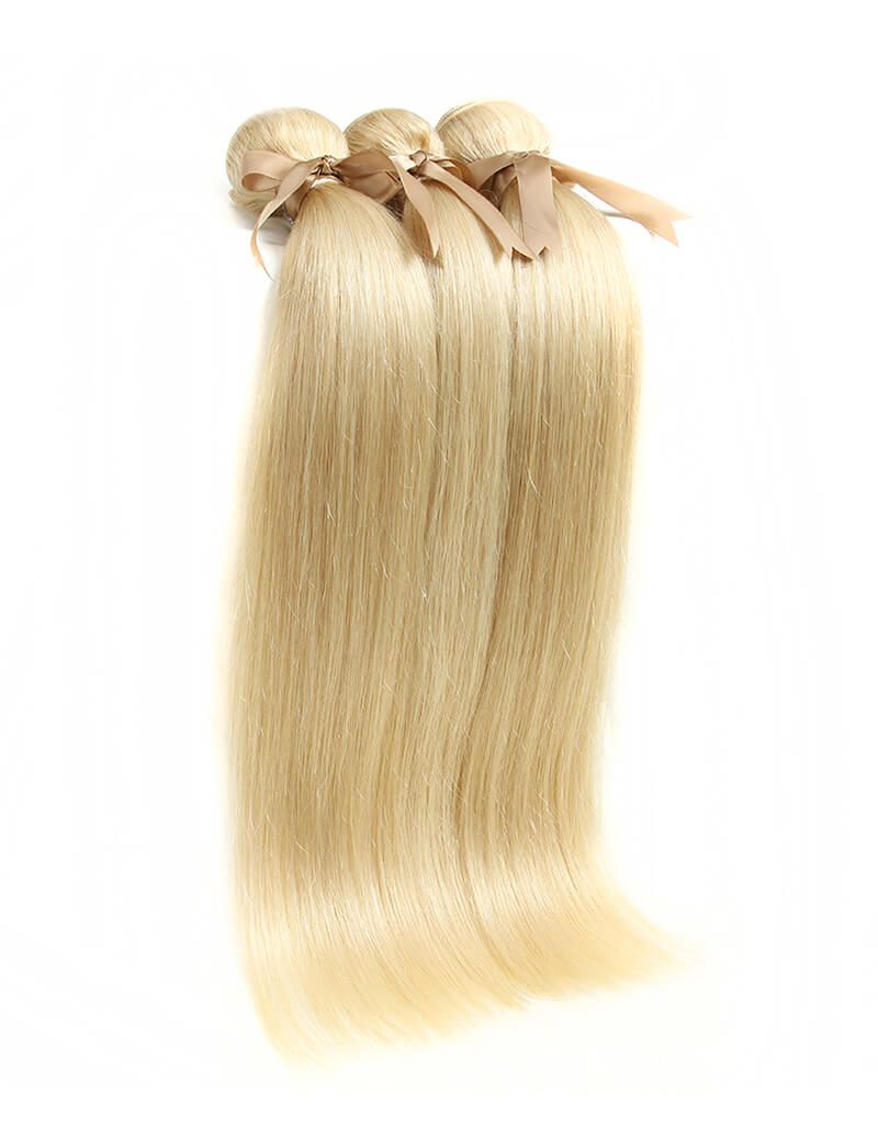 QVR Remy Human Hair Blonde Straight Hair 3 Bundles 613