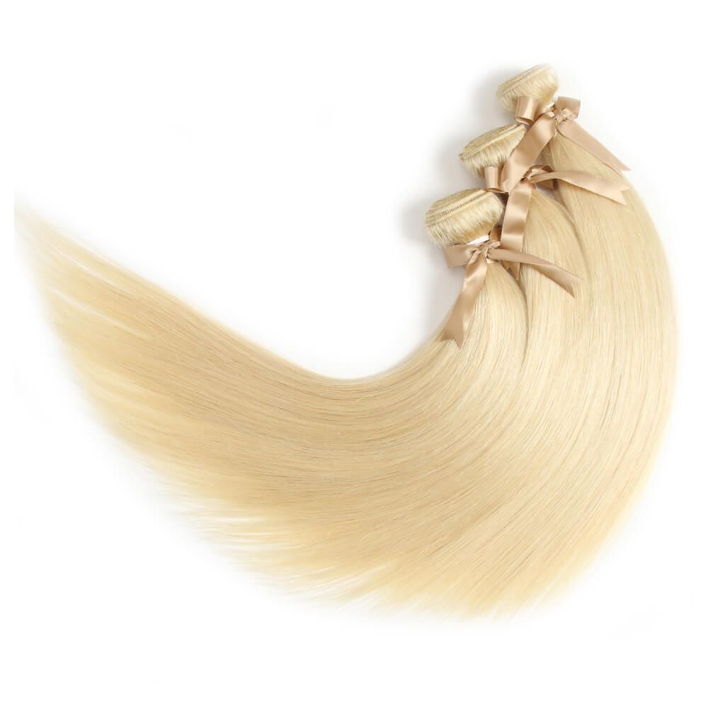 QVR Remy Human Hair Blonde Straight Hair 3 Bundles 613