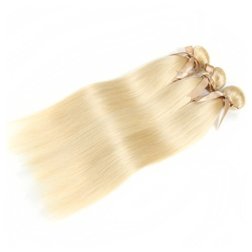 QVR Remy Human Hair Blonde Straight Hair 3 Bundles 613