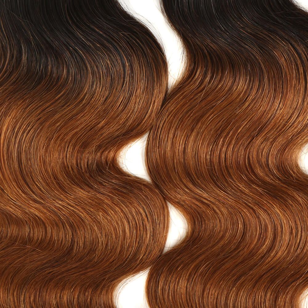 QVR Remy Human Hair 3 Bundles Ombre Brown Body Wave Hair T1B/30
