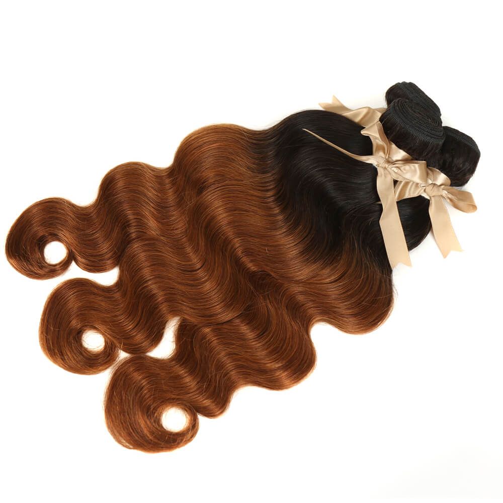 QVR Remy Human Hair 3 Bundles Ombre Brown Body Wave Hair T1B/30