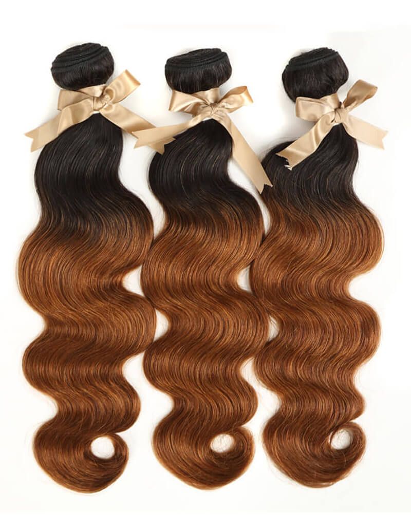 QVR Remy Human Hair 3 Bundles Ombre Brown Body Wave Hair T1B/30