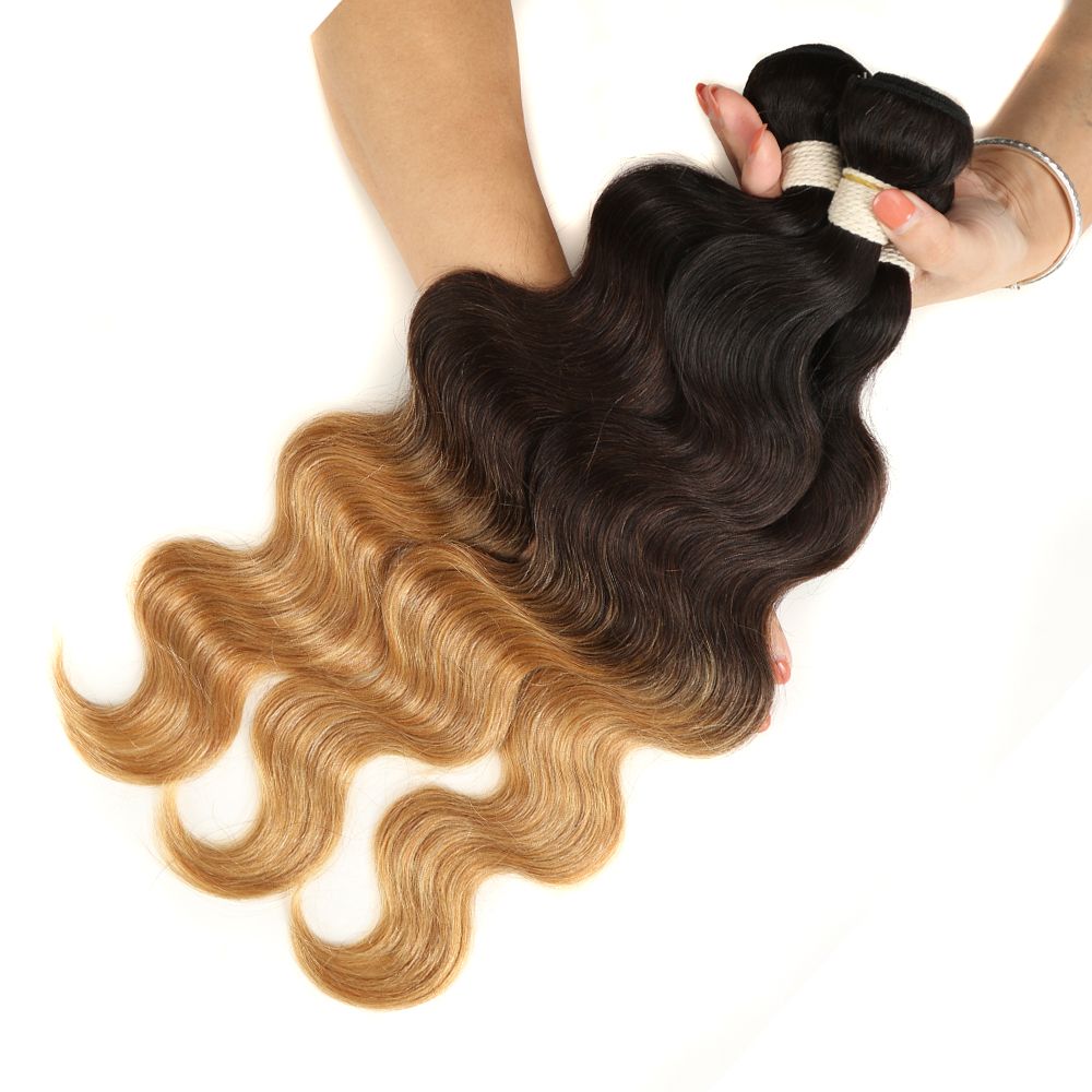 QVR Remy Human Hair 3 Bundles Body Wave Virgin Hair T1B/4/27