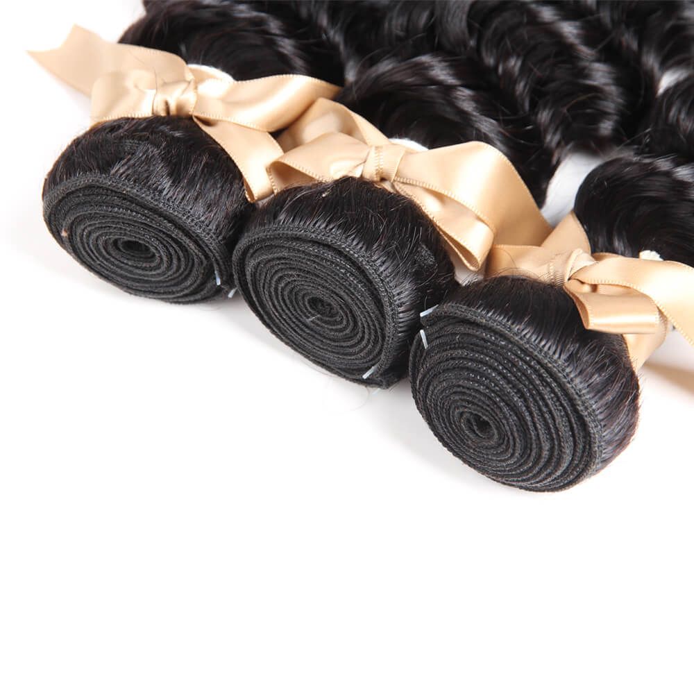 QVR Deep Wave Remy Human Hair 3 Bundles Hair Loose Hair Bundle Extensions Natural Color
