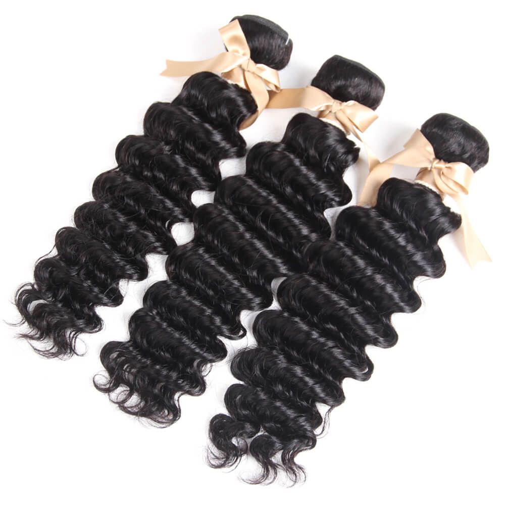 QVR Queen Remy 3 Bundles  Deep Wave Bundles with Closure Peruvian Hair Bundles with Closure Remy 100% Human Hair Bundles with Frontal