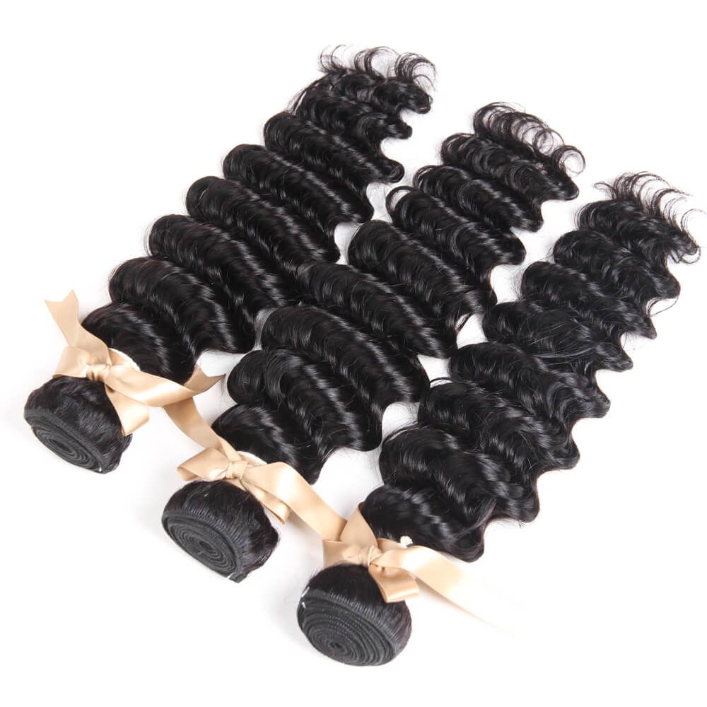 QVR Queen Remy 3 Bundles  Deep Wave Bundles with Closure Peruvian Hair Bundles with Closure Remy 100% Human Hair Bundles with Frontal
