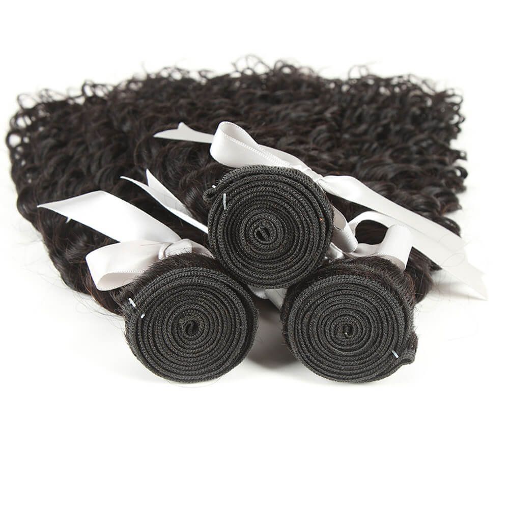 Remy Jerry Curl  Human Hair Natural Black  3/4 Bundles With 4x4 Lace Closure