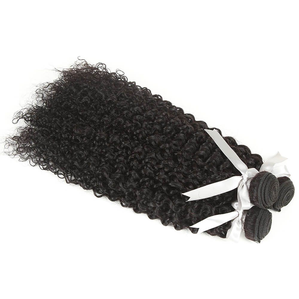 Remy Jerry Curl  Human Hair Natural Black  3/4 Bundles With 4x4 Lace Closure