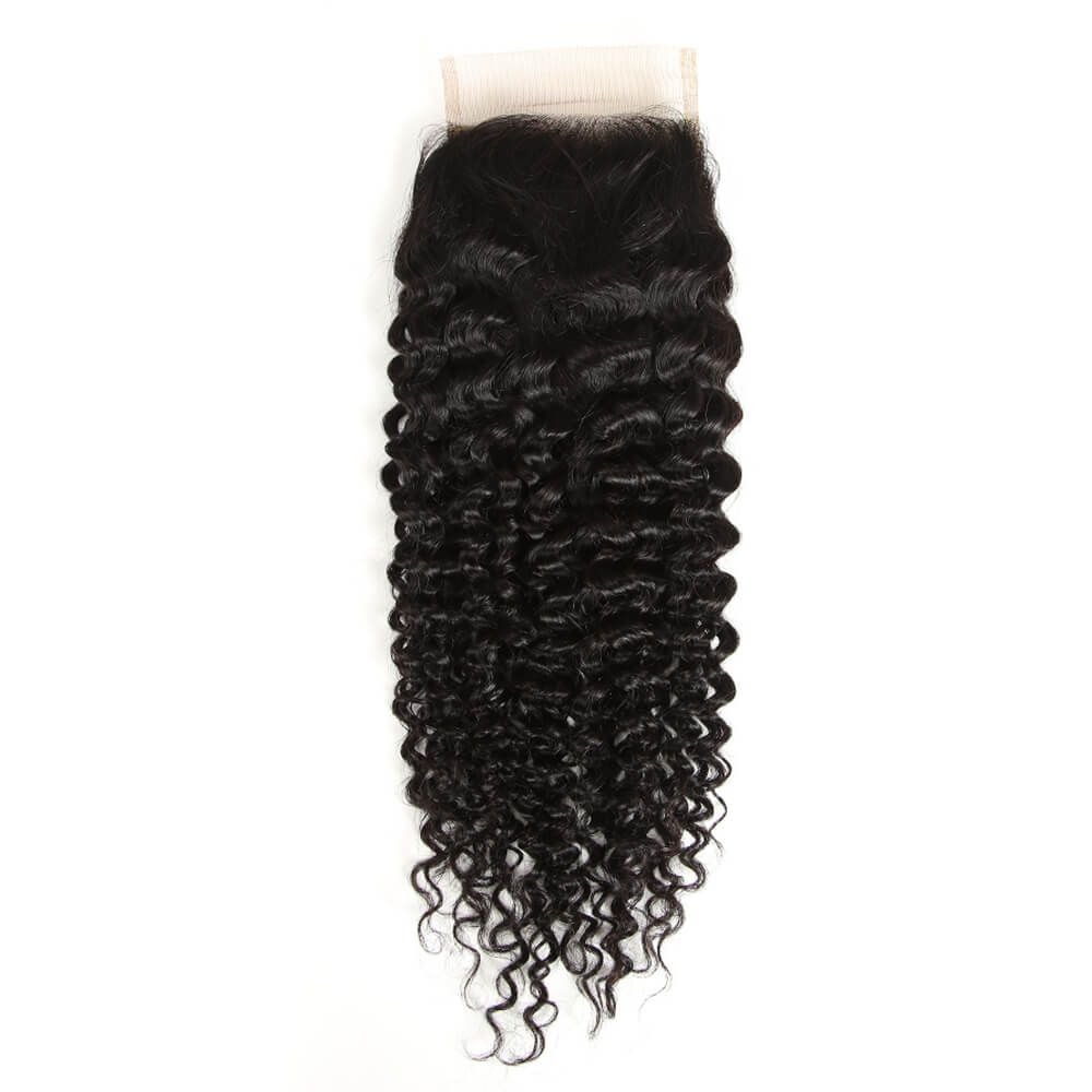 Remy Jerry Curl  Human Hair Natural Black  3/4 Bundles With 4x4 Lace Closure