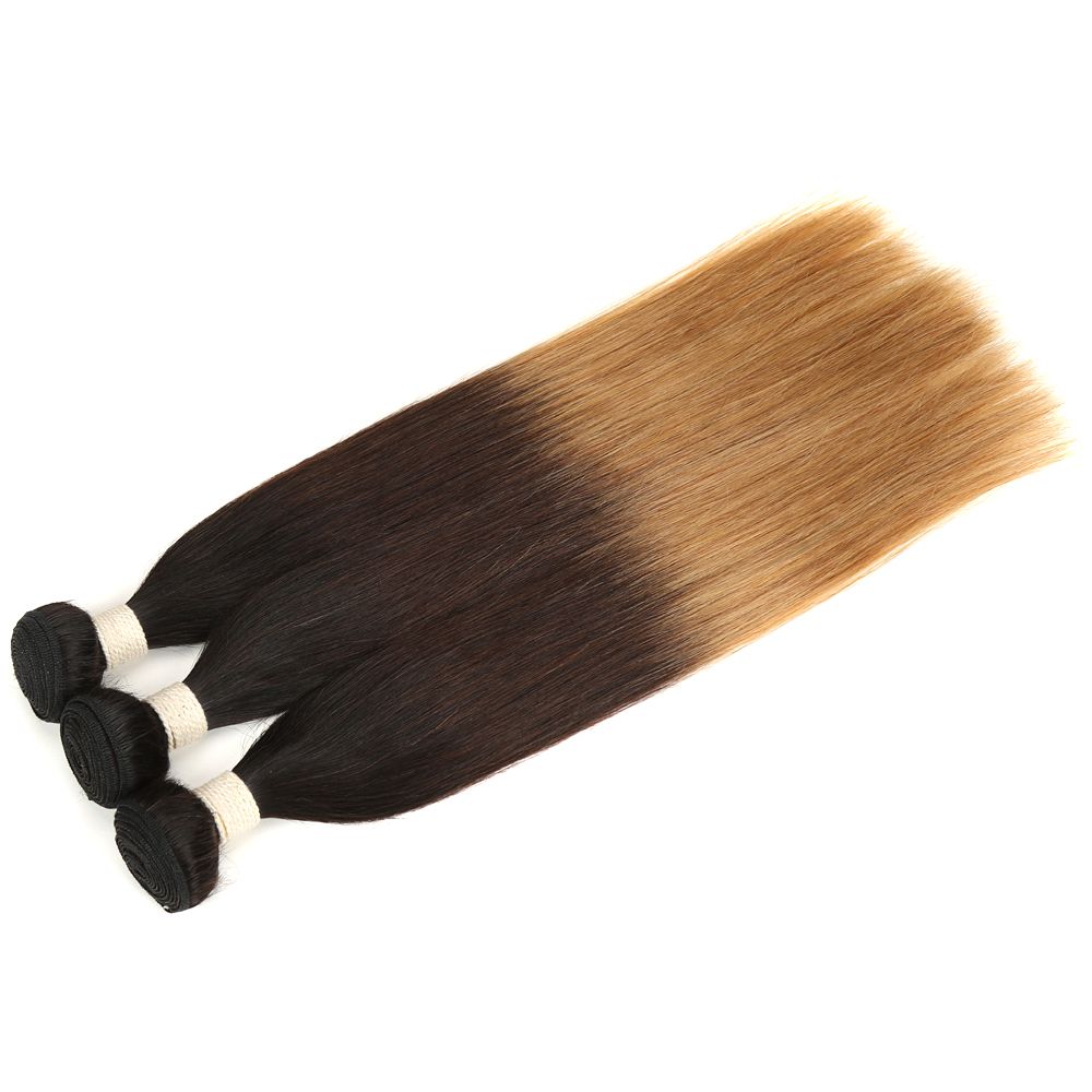 QVR Remy Human Hair 3 Bundles Straight Hair T1B/4/27