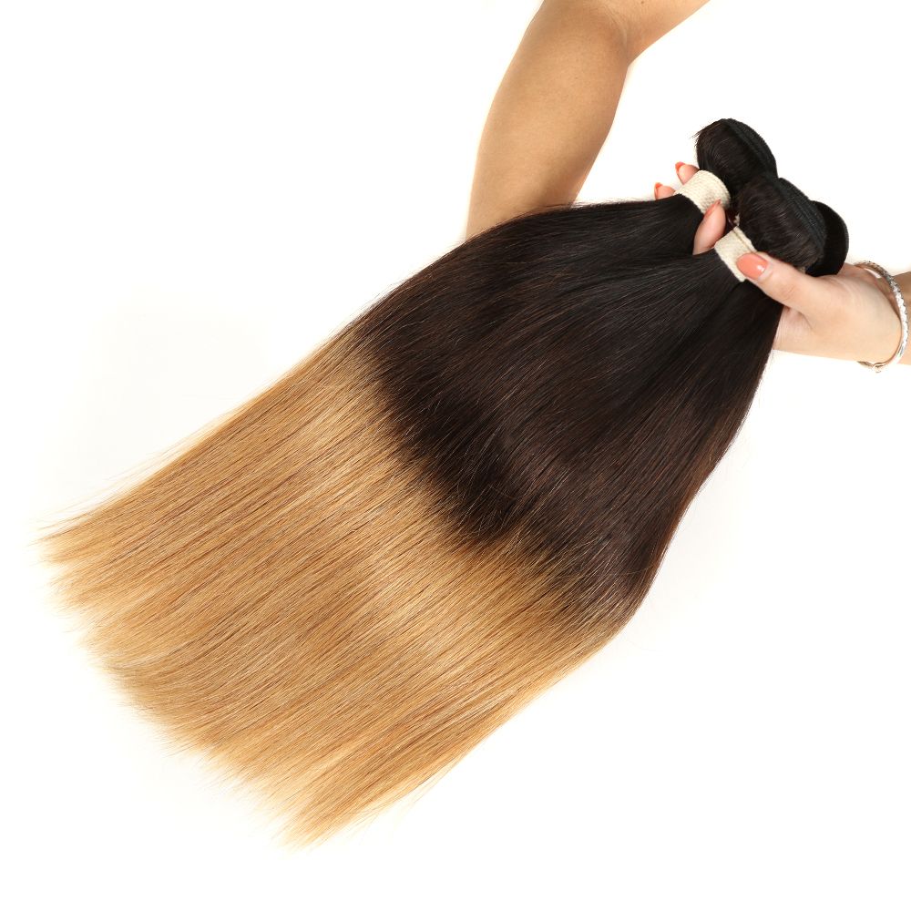 QVR Remy Human Hair 3 Bundles Straight Hair T1B/4/27