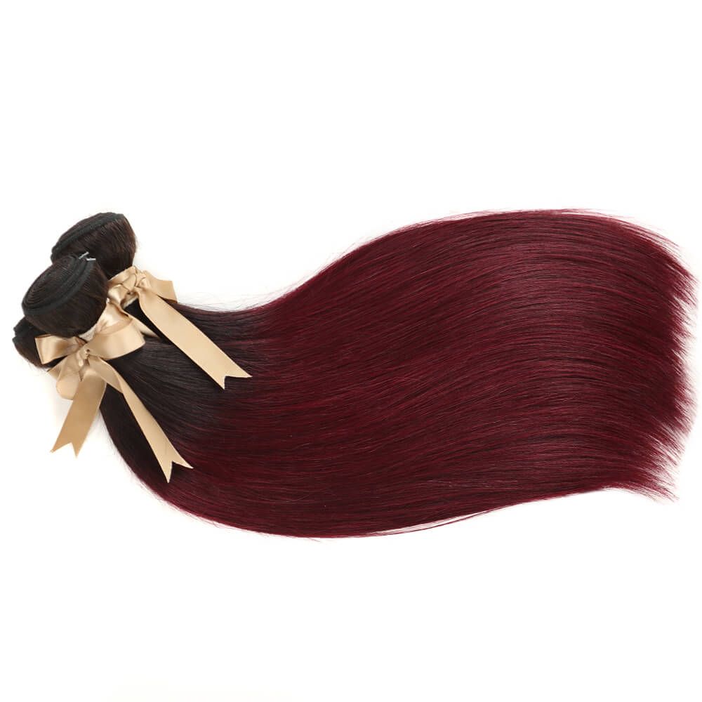QVR Remy Human Hair 3 Bundles Straight Hair T1B/99J