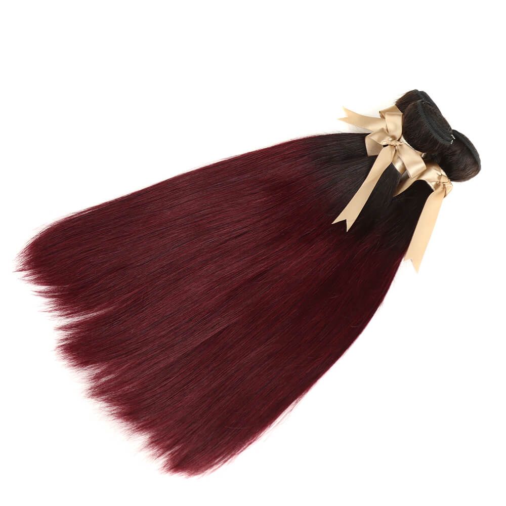 QVR Remy Human Hair 3 Bundles Straight Hair T1B/99J