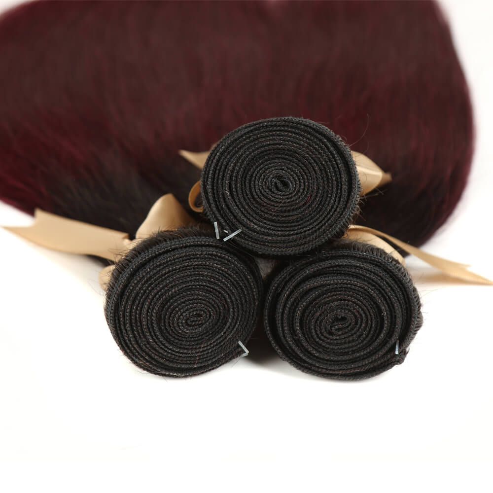 QVR Remy Human Hair 3 Bundles Straight Hair T1B/99J