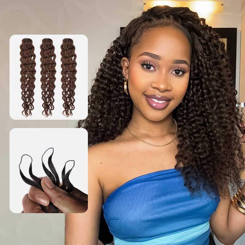 QVR Dark Brown #4 Water Wave Soft Feather Crochet Braids Human Hair Extensions