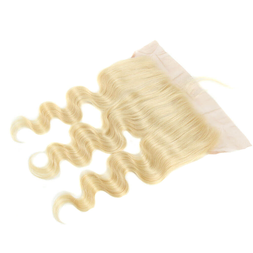 QVR Virgin Human Hair Blonde Body Wave 3 Bundles With 13*4 Lace Frontal