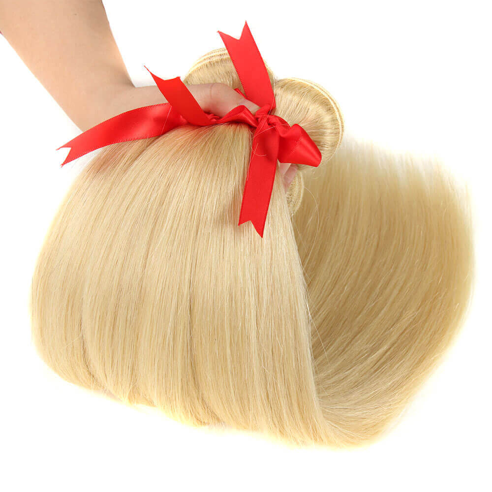 QVR Virgin Human Hair Blonde Straight 3 Bundles With 13*4 Lace Frontal