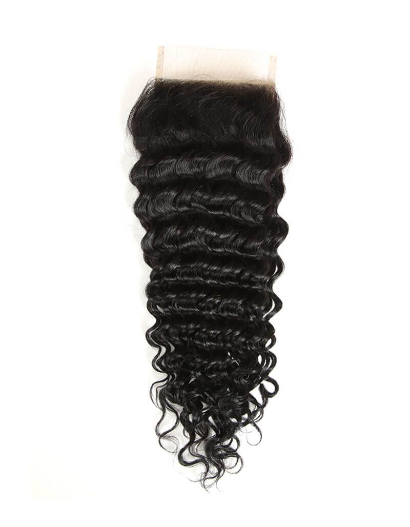 QVR Remy Human Hair 4x4 Closure Deep Wave Natural Color