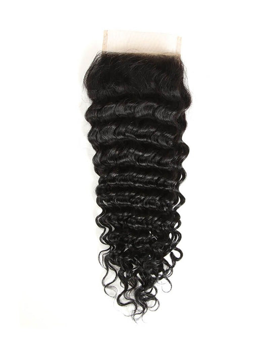 QVR Remy Human Hair 4x4 Closure Deep Wave Natural Color
