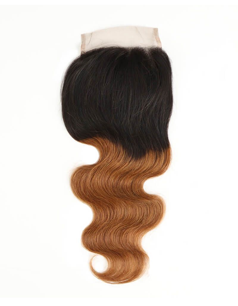 QVR Body Wave Bundles With Closure Remy Human Hair 3 bundles with 4*4 Lace Closure Ombre Brown Color T1B/30