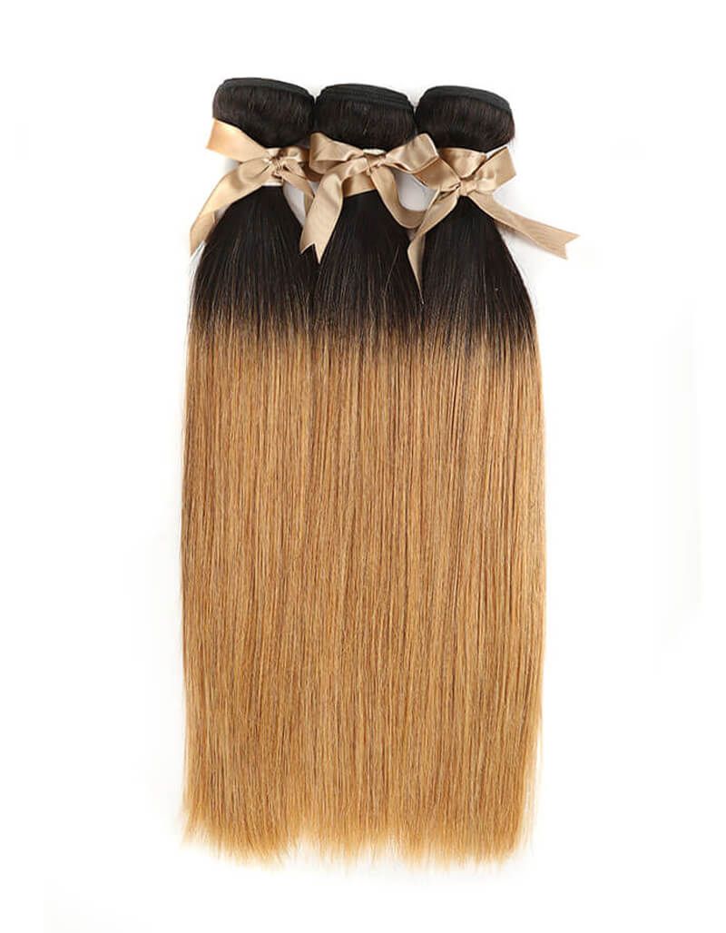 QVR Remy Human Hair 3 Bundles Straight Hair T1B/27