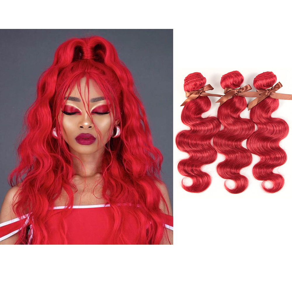 Queen Remy Human Hair 3 Bundles Body Wave Hair Red Color
