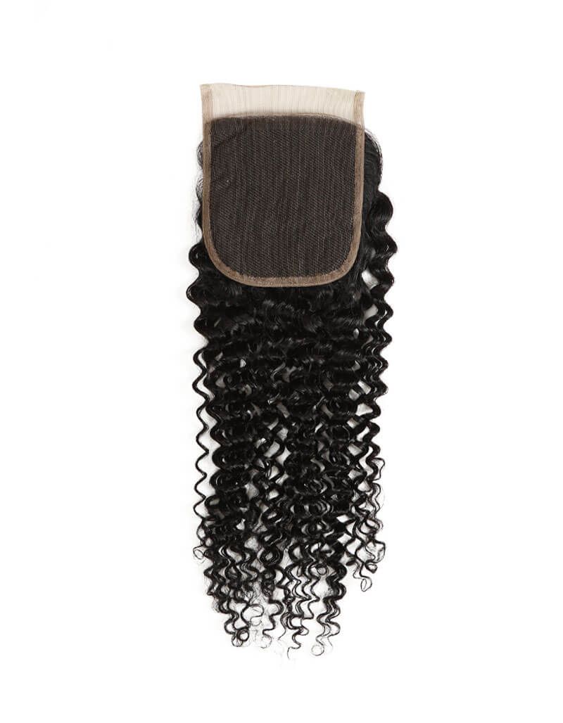 QVR Remy Human Hair 4x4 Closure Jerry Curl Natural Color