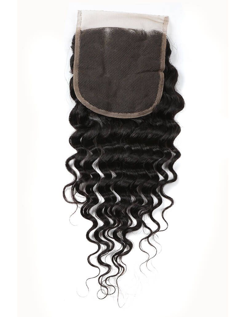 QVR Remy Human Hair 4x4 Closure Deep Wave Natural Color