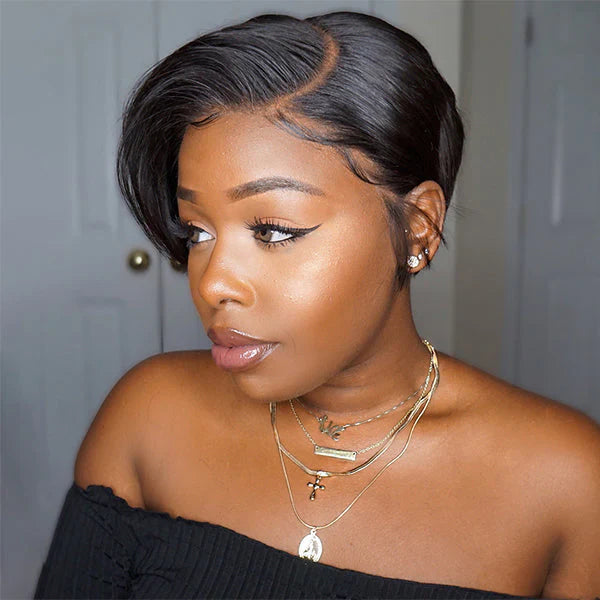 QVR Side Part Pixie Cut Short Wigs T Part Lace Wigs
