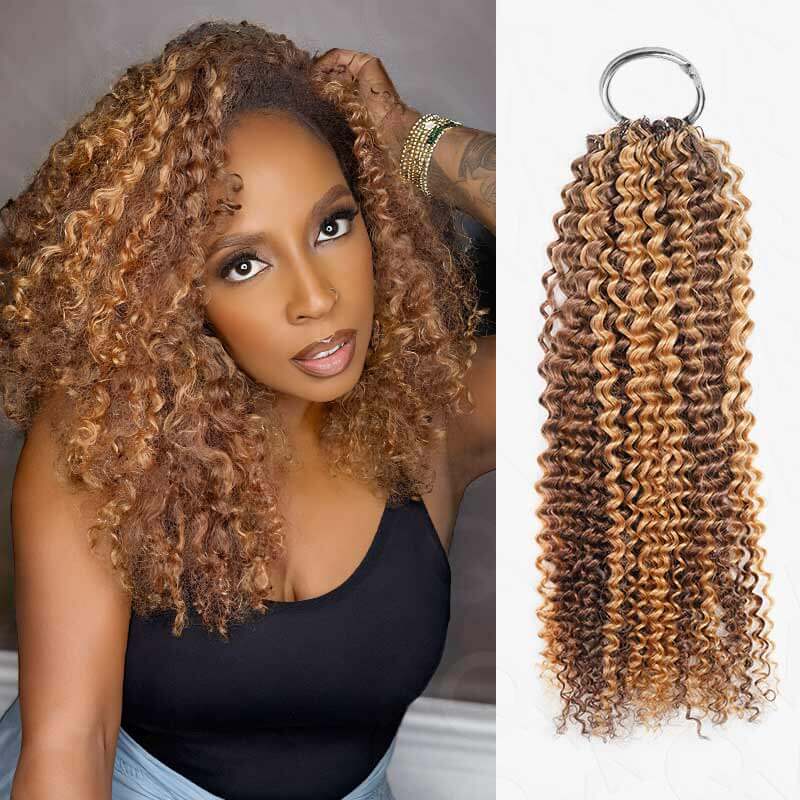 New User Only|QVR Seamless Small Kinky Curly Highlight #P4/27 Feather Crochet Human Hair