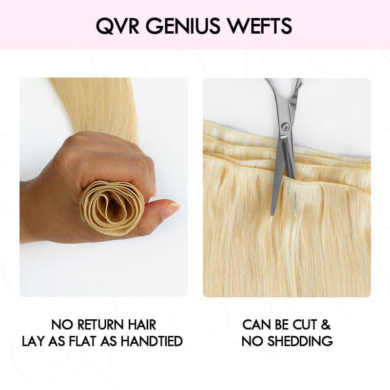 QVR Quick Weave Human Hair Bundles Blonde Straight Invisible Genius Weft Sew In Hair Extensions