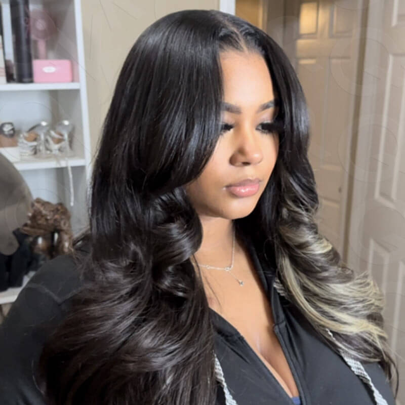 QVR Flawless Straight Human Hair Bundle Black Blonde Highlights Sew In Hair Extensions
