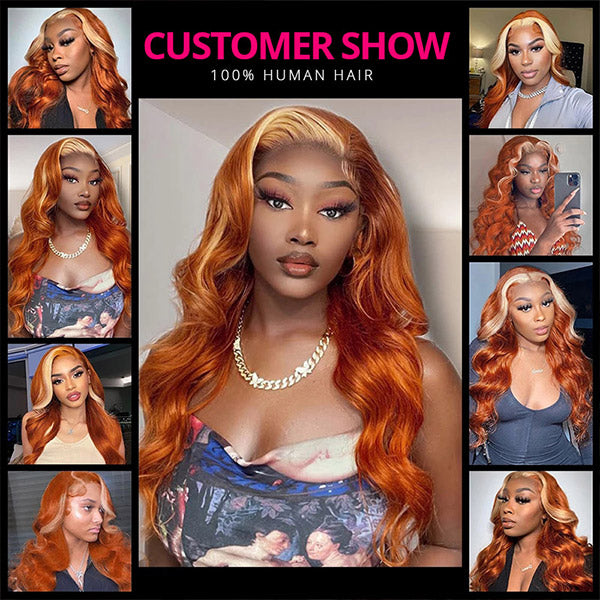 Ginger Blonde Wig 13x4 HD Lace Front Wig Body Wave Human Hair Wigs Blonde Orange Wig