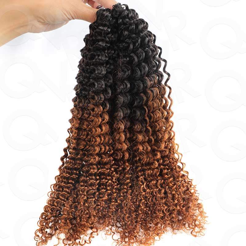 US Only|QVR #T1B/30 Small Kinky Curly Feather Crochet Human Hair