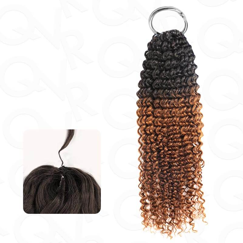 QVR #T1B/350 Crochet Hair Small Kinky Curly Machine Made Feather Human Hair Extension