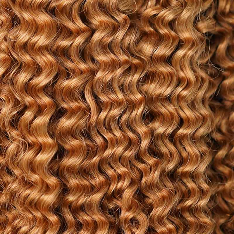 QVR Honey Blonde #27 Crochet Hair Small Kinky Curly Machine Made Feather Human Hair Extension