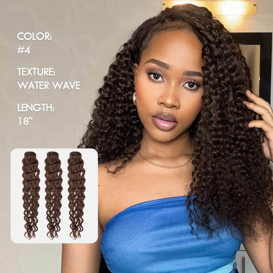 QVR Dark Brown #4 Water Wave Soft Feather Crochet Braids Human Hair Extensions